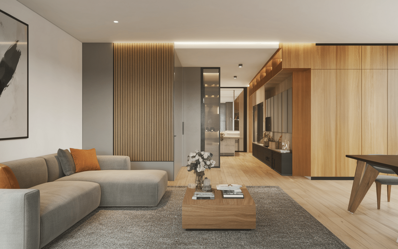 Mobilier intérieur design en bois pourpre clair obscur moderne