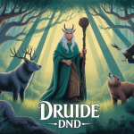 Druide DnD entouré animaux forêt magique