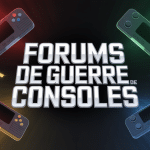 illustration forum guerre console avec consoles et titre