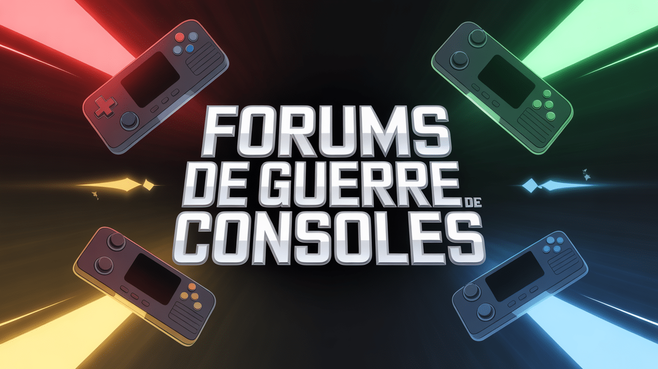 illustration forum guerre console avec consoles et titre