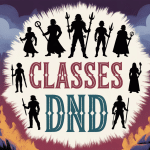 Illustration silhouettes classe dnd autour du texte