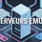 Image futuriste serveur emul avec écrans de jeux vidéo