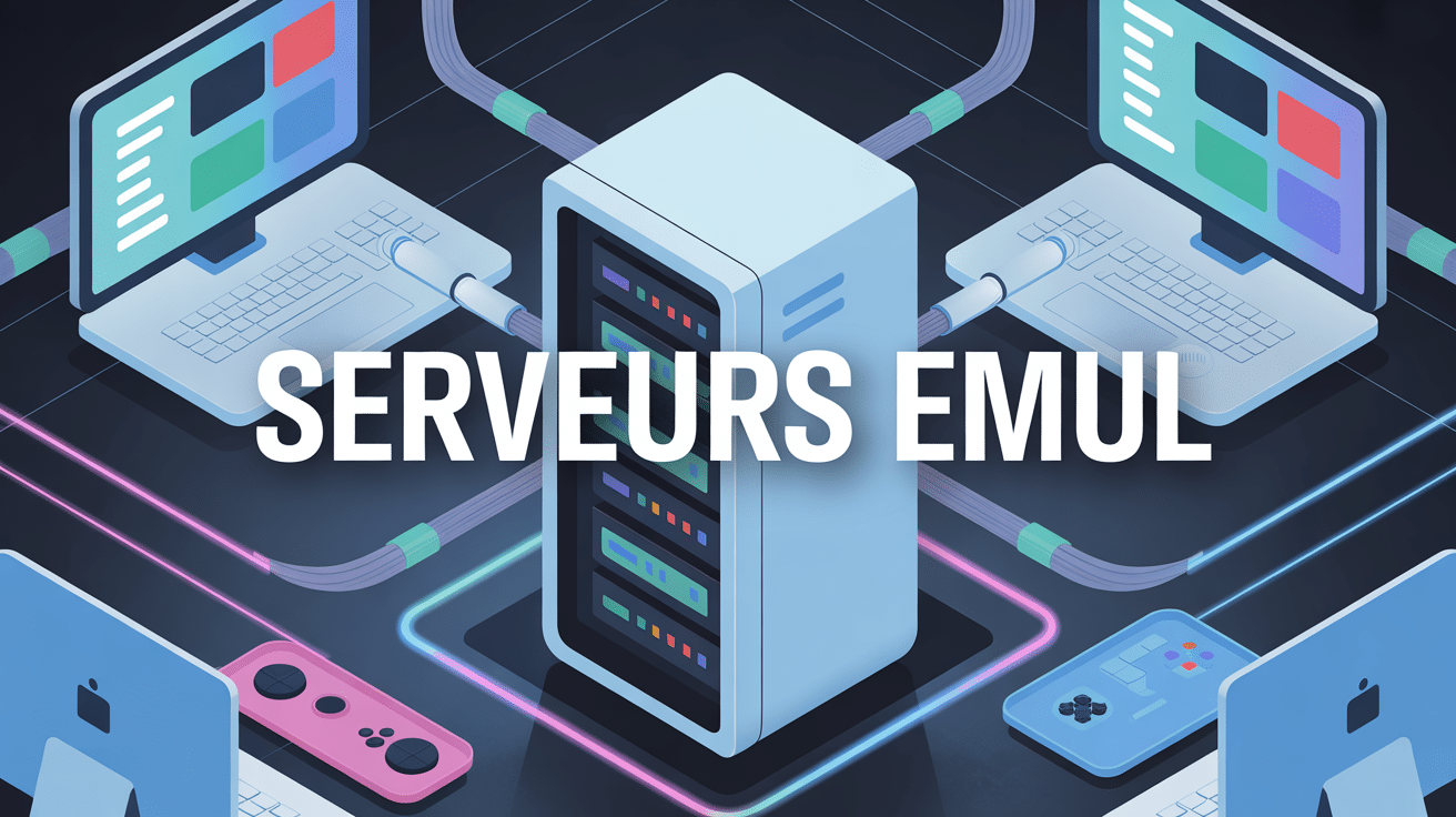 Image futuriste serveur emul avec écrans de jeux vidéo