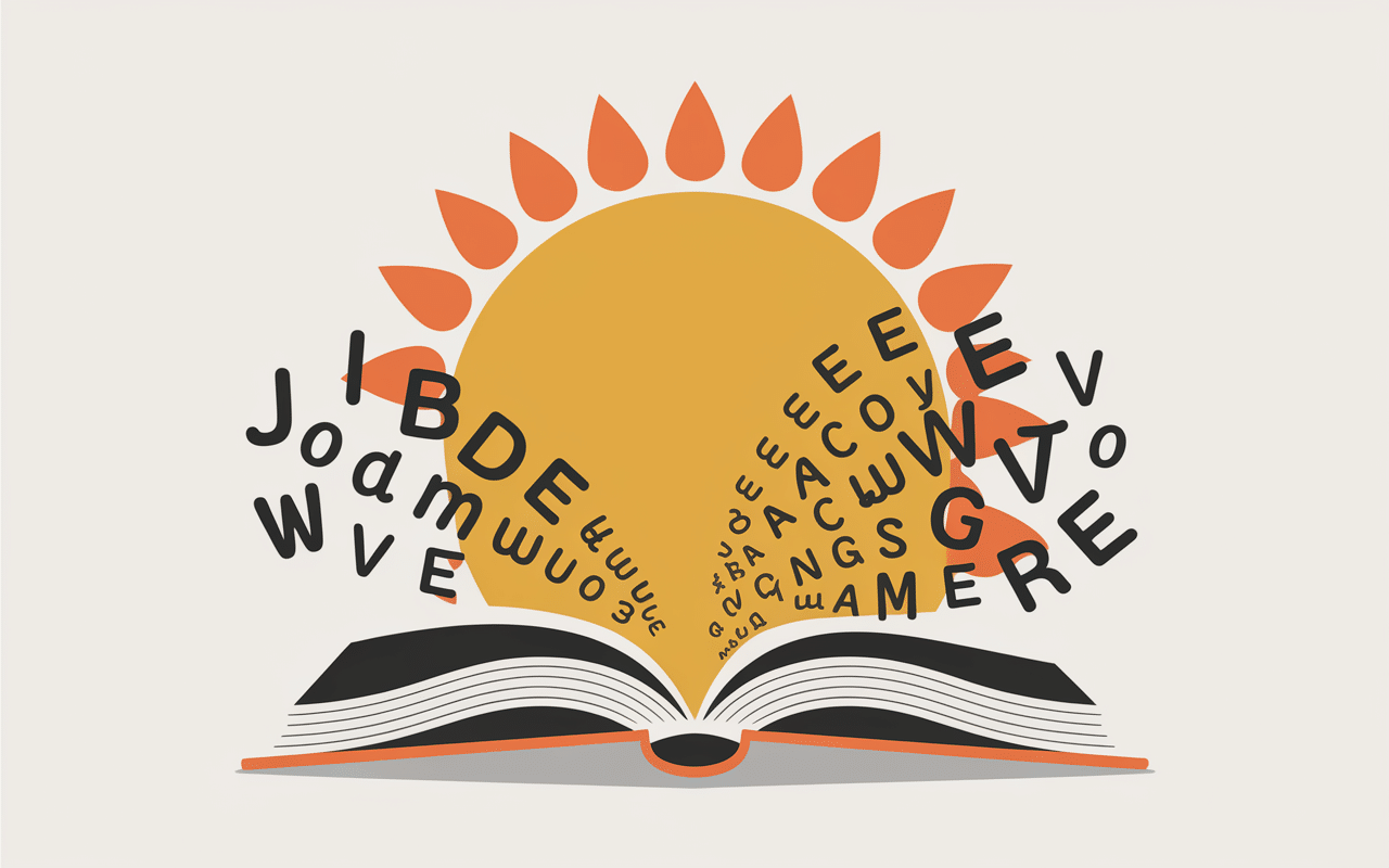 Sunaris livre ouvert lettres soleil illustration