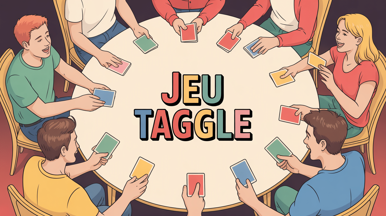 taggle jeu groupe d'amis riant autour d'une table