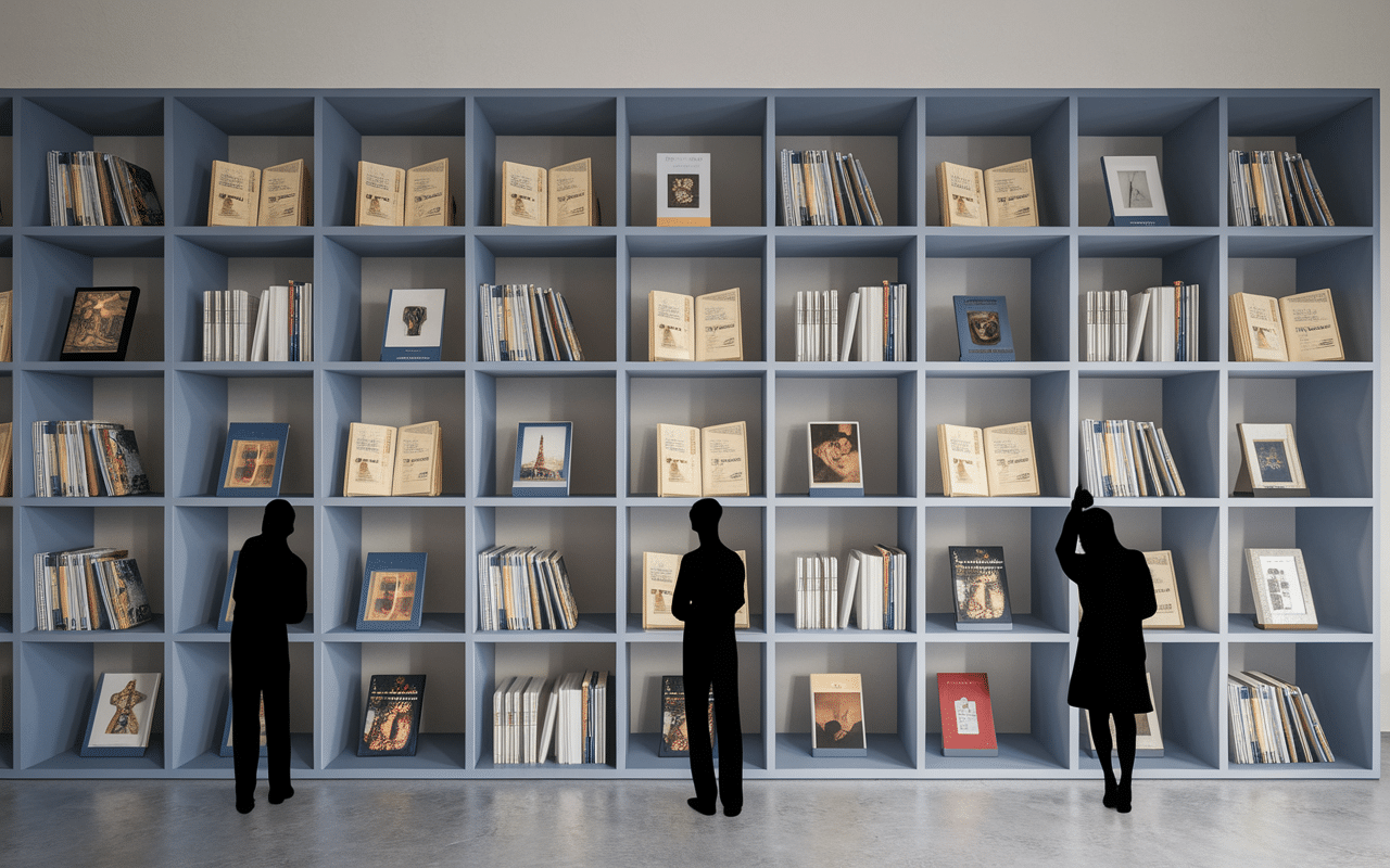 artworks book différents types de livres d'art sur étagères