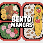 Bento mangas illustré avec compartiments et personnages anime