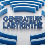 générateur de labyrinthe vue 3d murs bleus titre central