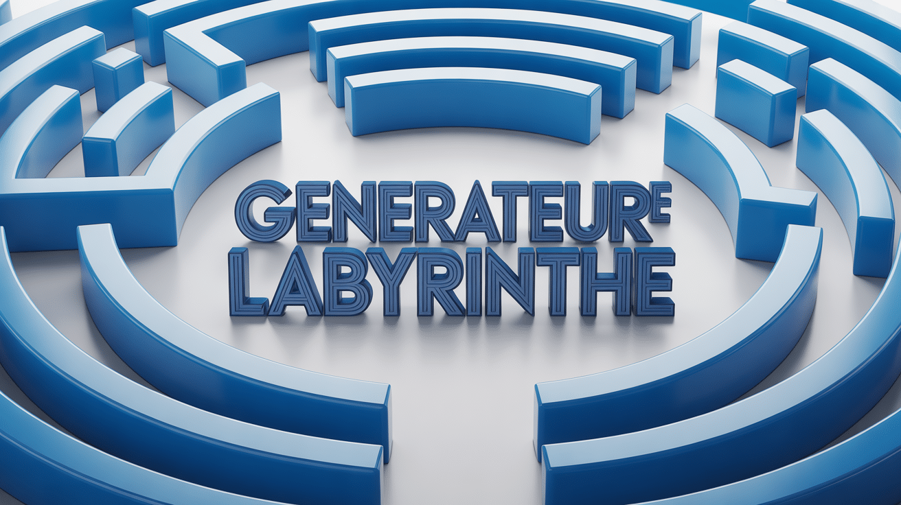 générateur de labyrinthe vue 3d murs bleus titre central