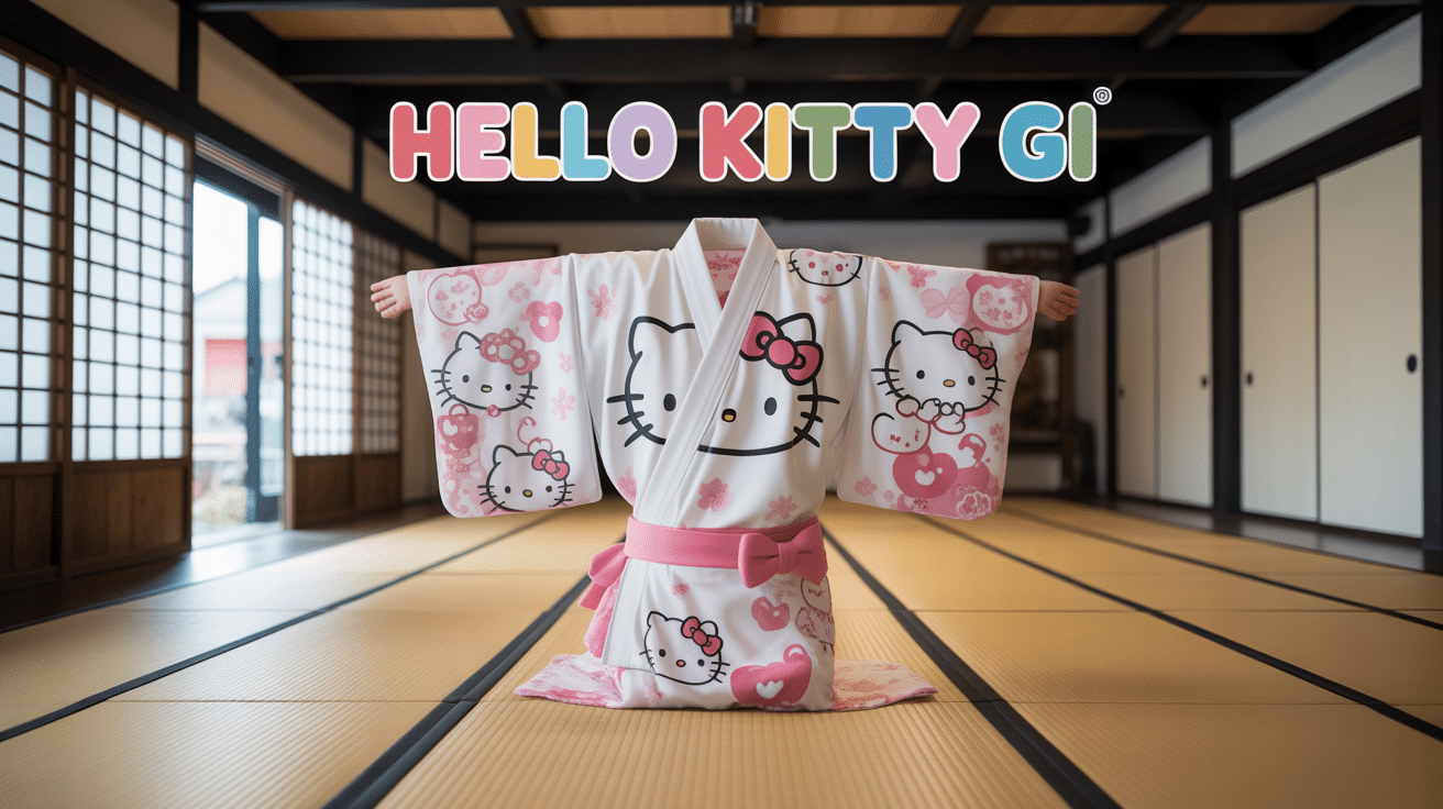 kimono hello kitty gi blanc motifs rose sur tatami