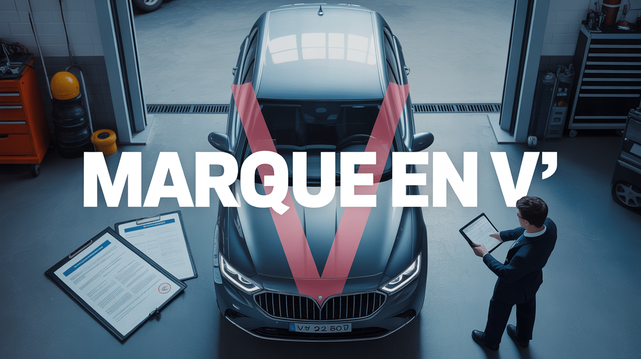 marque en v sur voiture, expert et documents