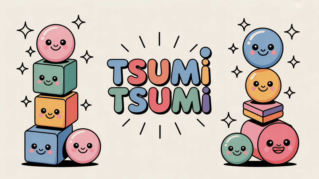 illustration tsumi tsumi objets kawaii superposés