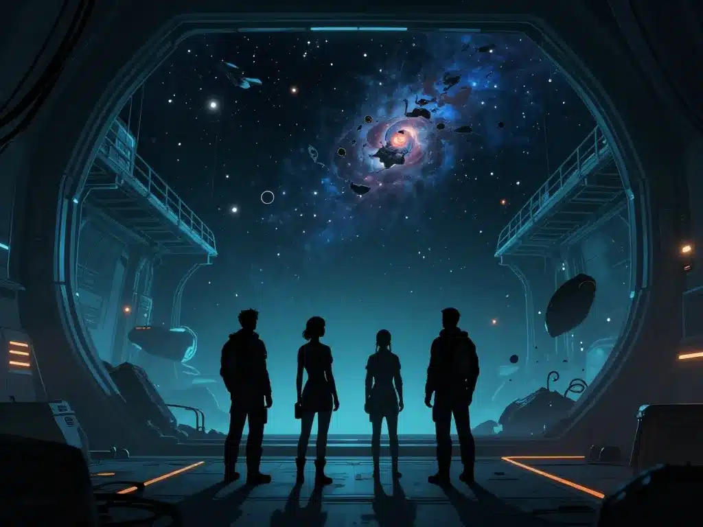 far escape équipage dans hangar vers nébuleuse