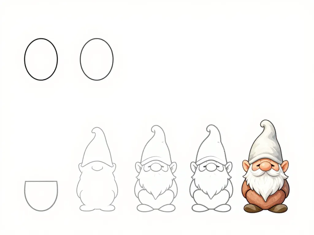 doodle nain de jardin dessin étapes simples