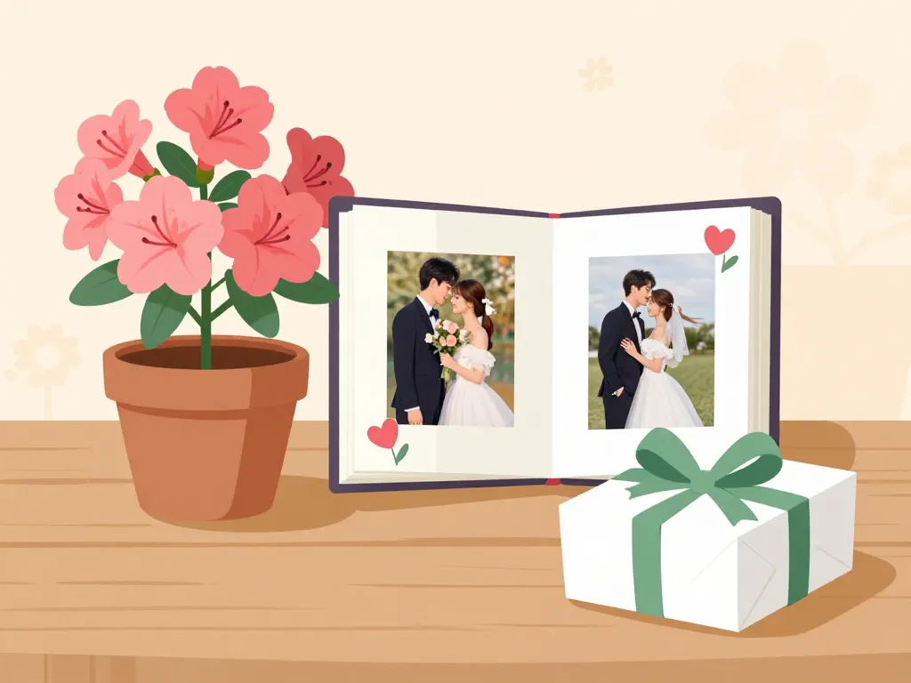 Cadeaux anniversaire, azalée, album, 57 ans de mariage