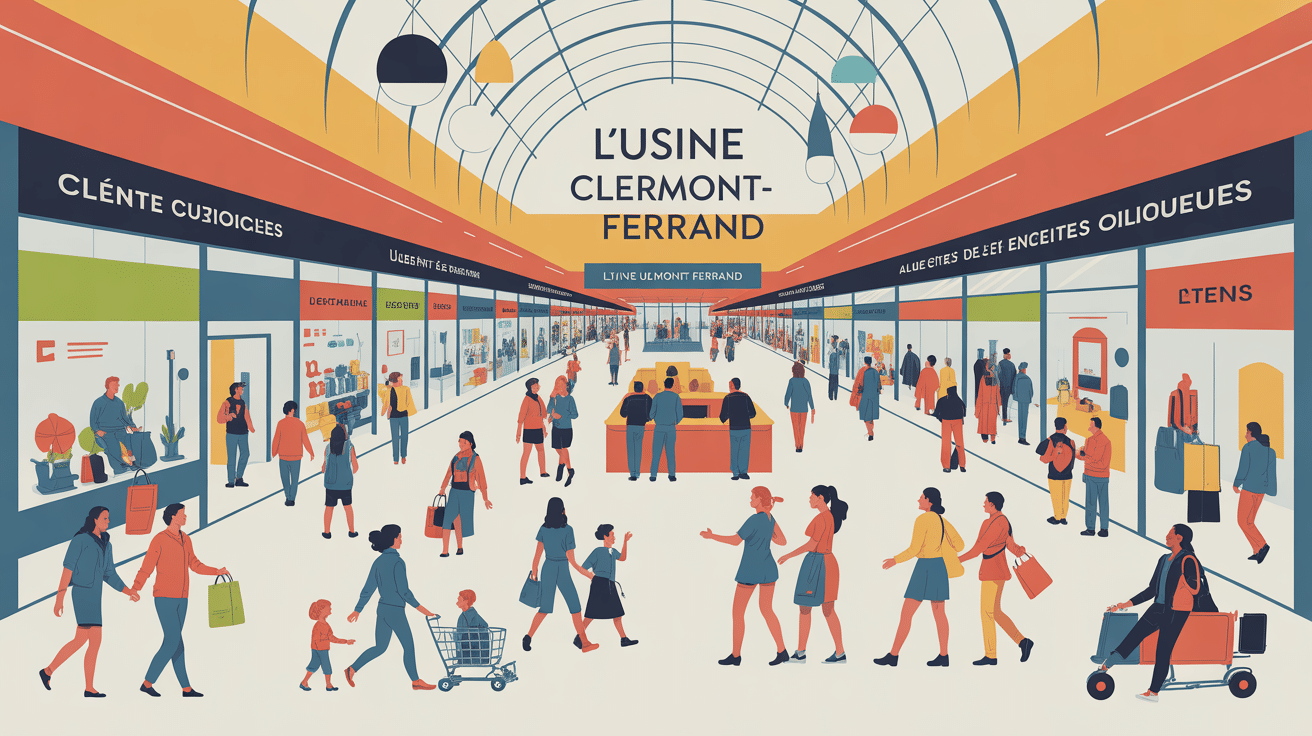 L Usine Clermont Ferrand illustration centre commercial animé