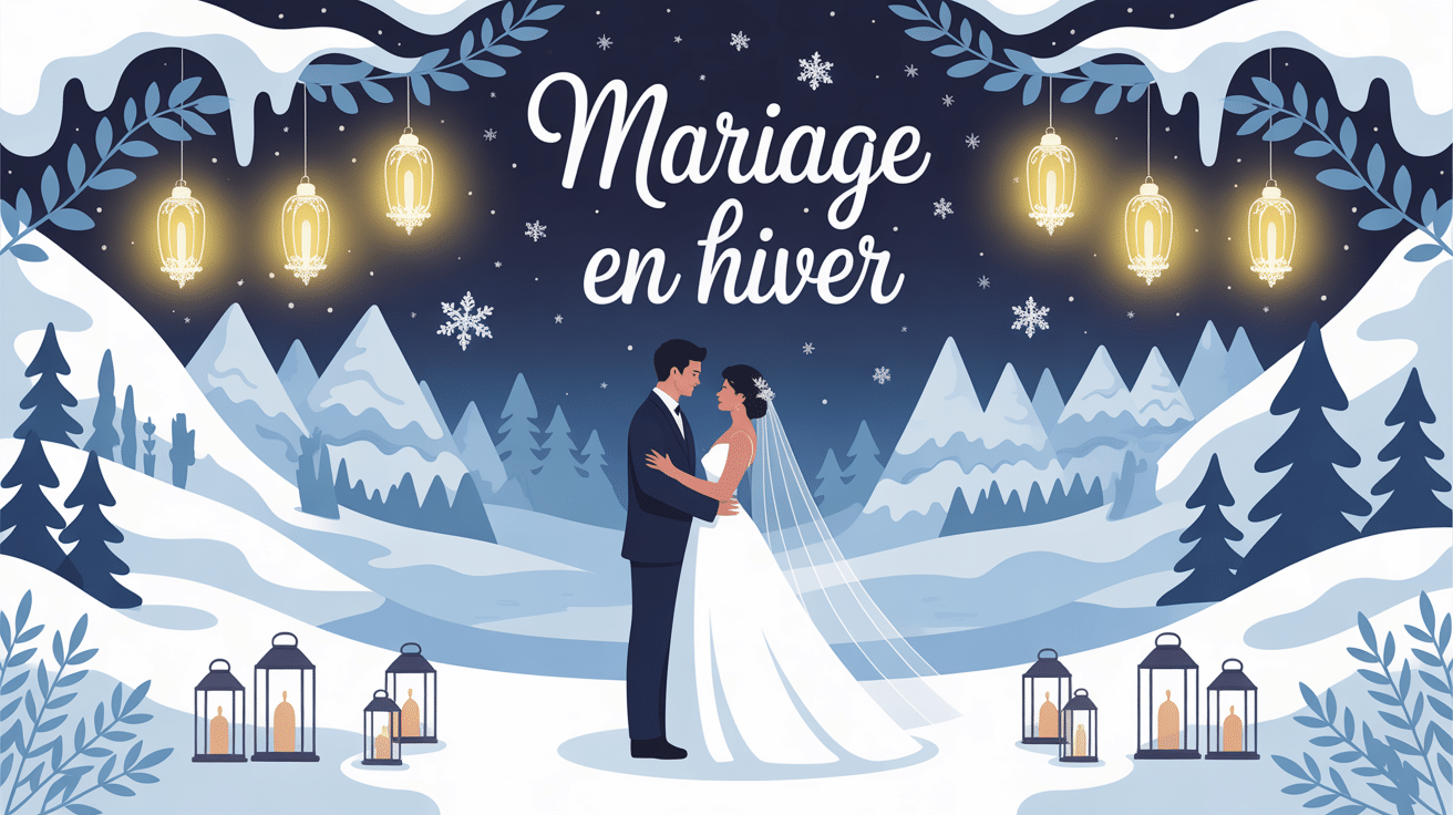 Illustration mariage en hiver décor féerique