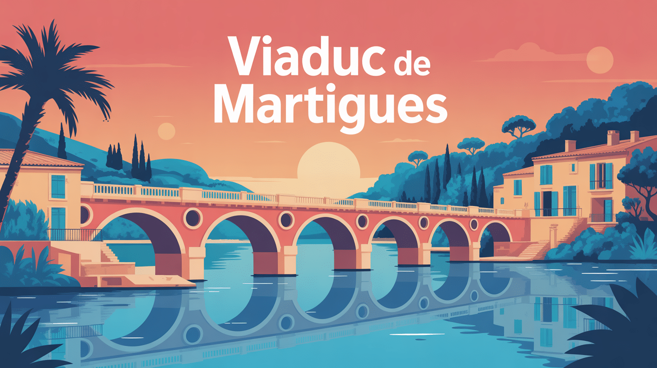 illustration stylisée du viaduc de martigues au-dessus de l'eau