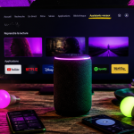 assistant vocal sur table en salon moderne