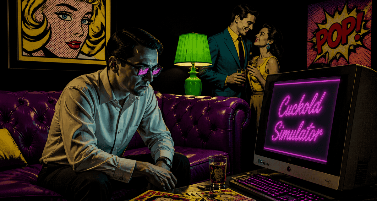 cuckold simulator homme lunettes canapé rétro
