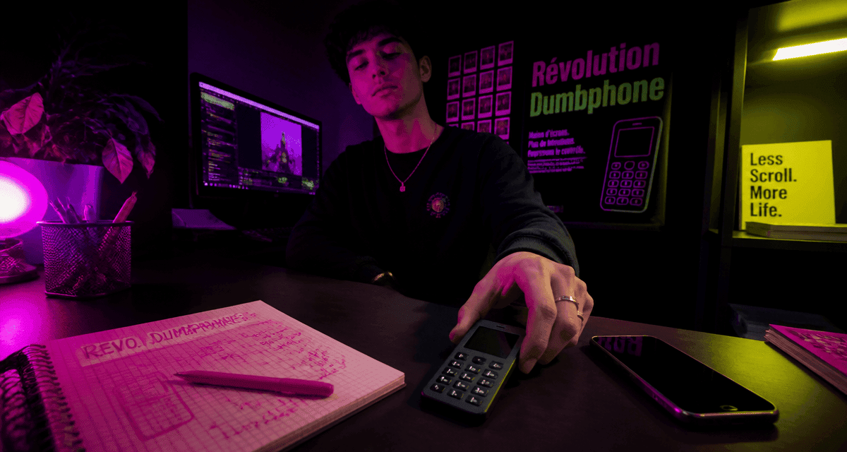dumbphone 2025 posé sur bureau moderne