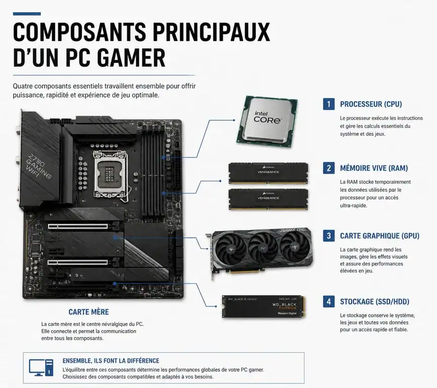 Schéma des composants pour monter un pc gamer