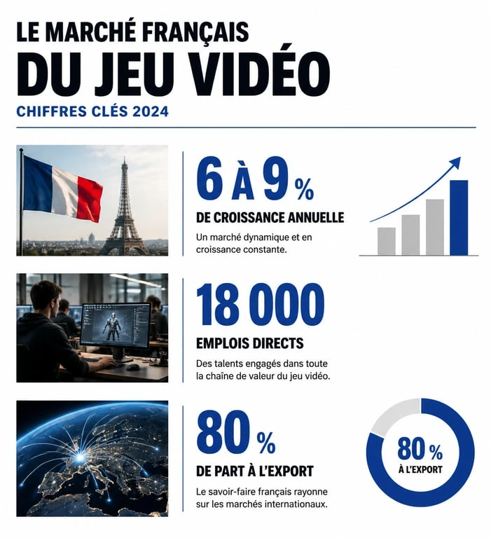 Infographie des indicateurs clés du marché français du jeu vidéo et de l'industrie tchap.fr