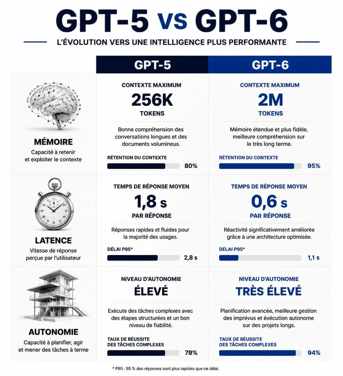 Tableau comparatif des fonctionnalités entre GPT-5 et GPT-6 pour l'intelligence artificielle