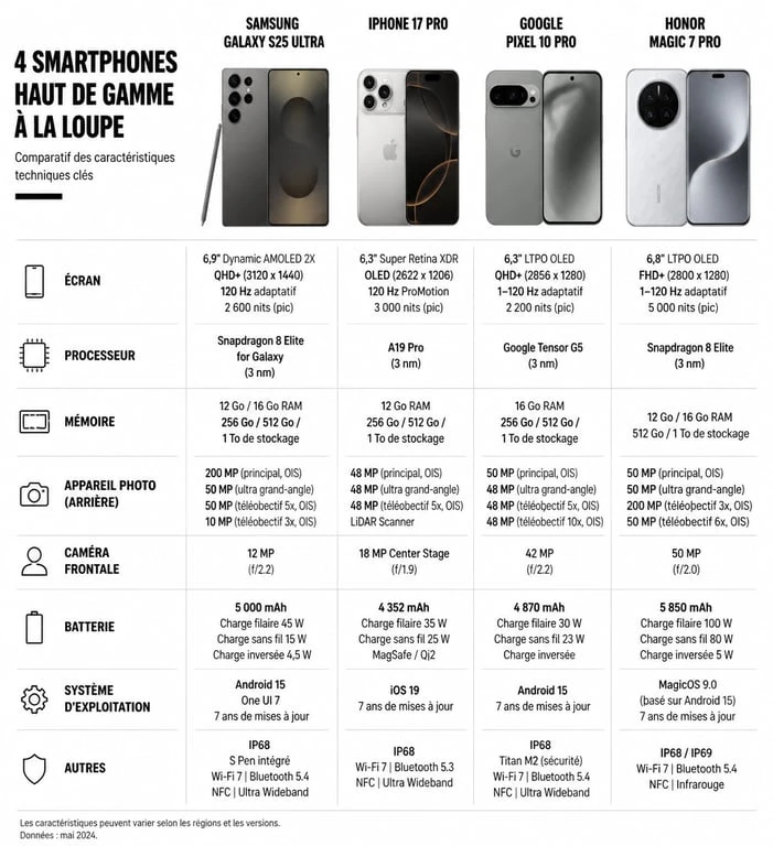 Comparatif technique des meilleurs smartphones photo 2025