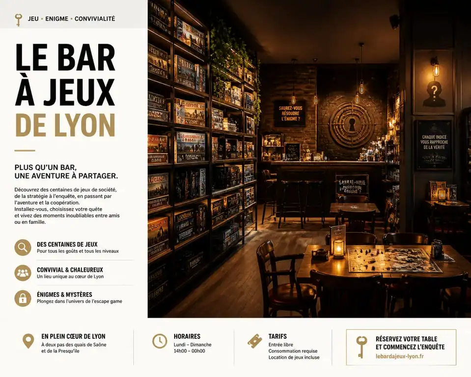 Ambiance immersive du bar à jeux Les Arpenteurs à Lyon