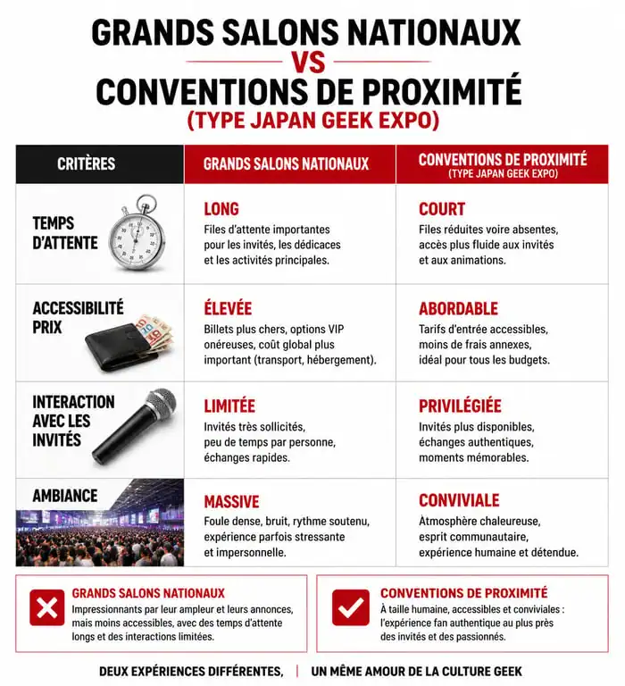 Infographie comparative : Grands Salons Nationaux vs Japan Geek Expo