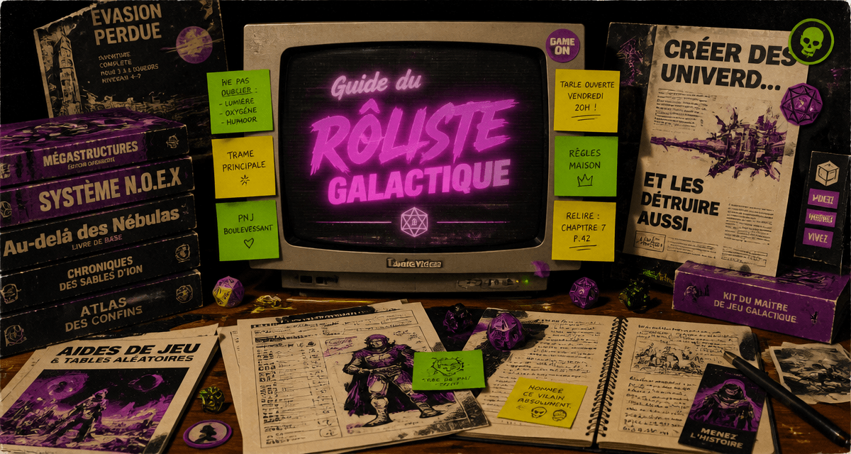 guide roliste galactique table jeux de rôle rétro