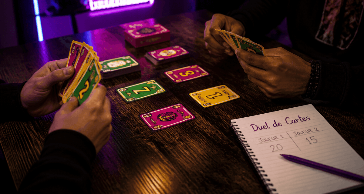 jeu de carte a 2 mains duel score ambiance