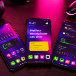 Meilleur smartphone pas cher alignés sur un bureau