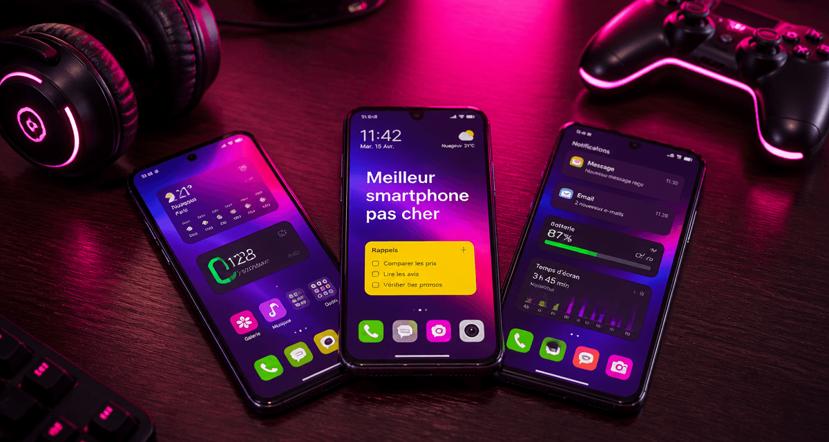 Meilleur smartphone pas cher alignés sur un bureau