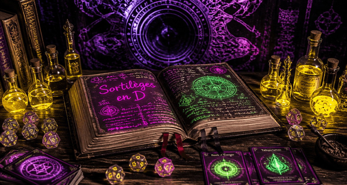sorts d D&D grimoire ancien et dés