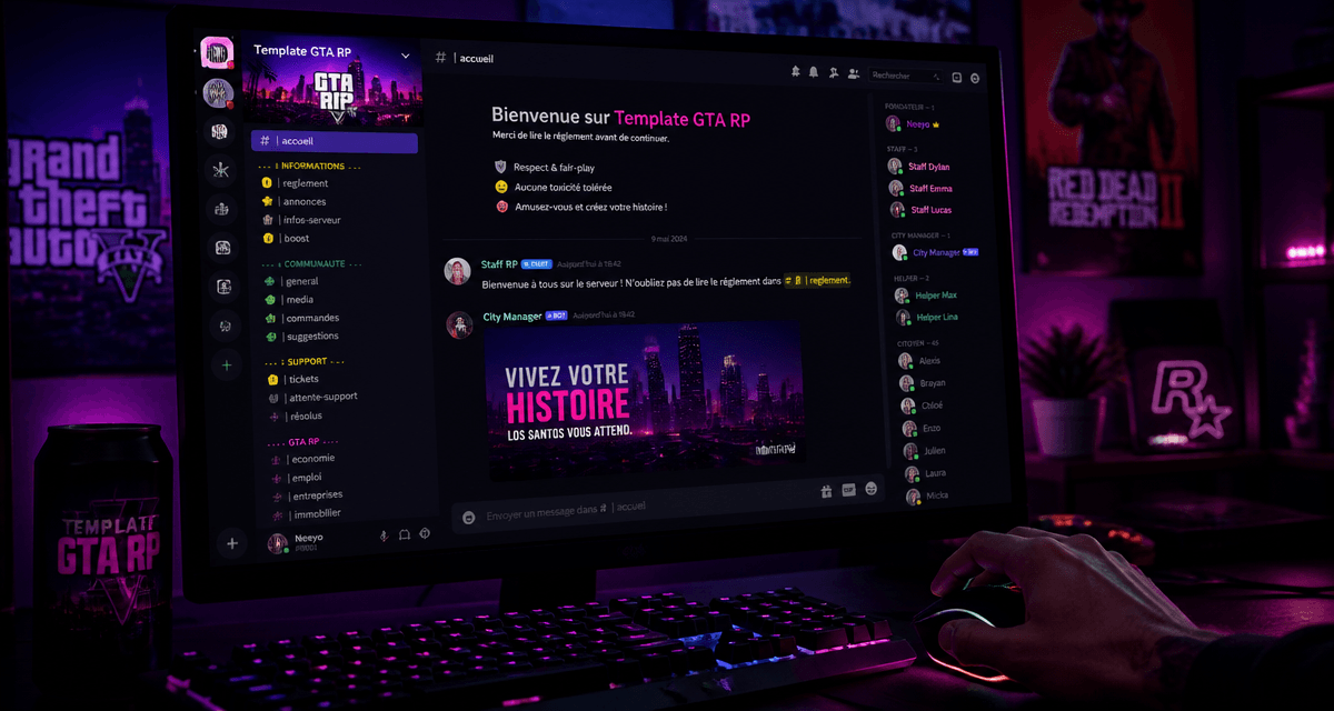 template serveur discord gta rp interface discord gaming