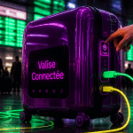 valise intelligente violet magenta hall aéroport