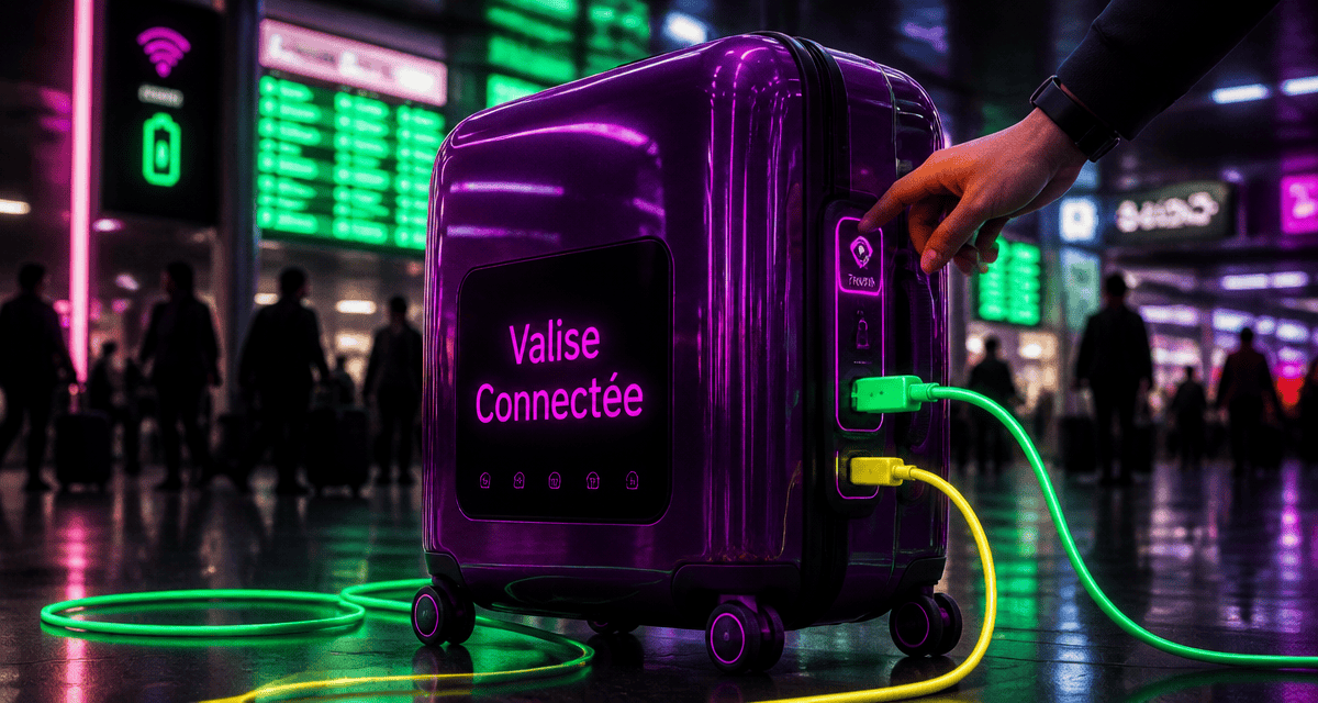 valise intelligente violet magenta hall aéroport