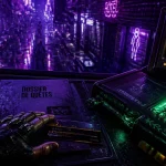 Cyberpunk 2077 soluce : fin secrète et équipements iconiques, console et cyberdeck verts en Night City sous la pluie