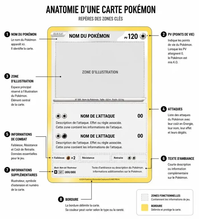Anatomie d'une carte Pokémon vierge pour la personnalisation DIY