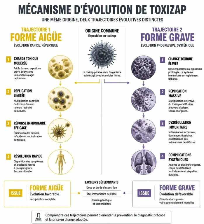 Infographie des natures pour l'évolution de Toxizap en Salarsen Forme Aigüe ou Grave