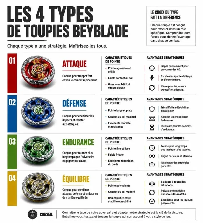 Infographie comparative des types de toupies Beyblade X