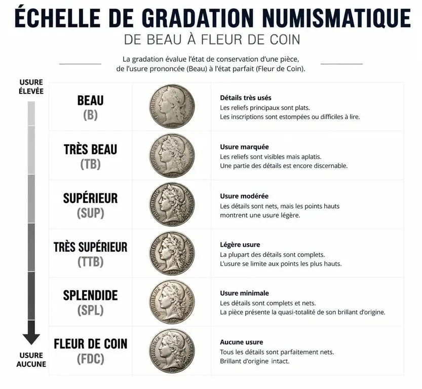 Infographie de l'échelle de gradation pour collectionneur de monnaie