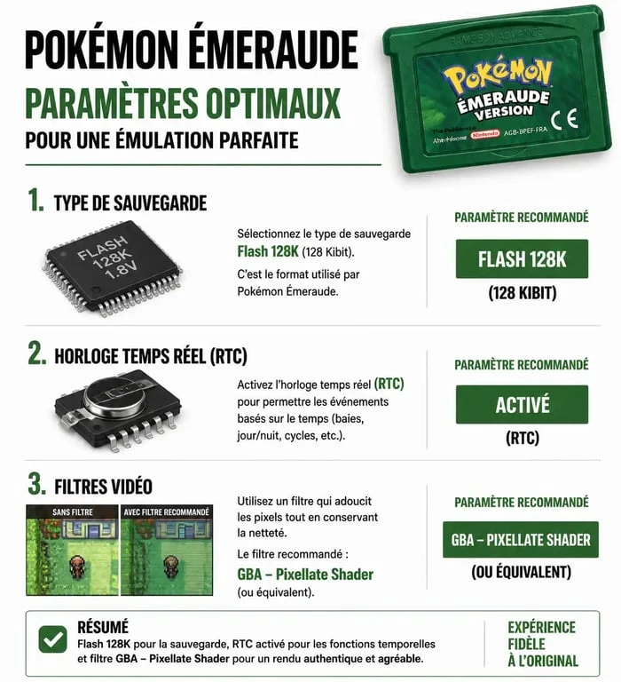 Paramètres optimaux pour émulateur GBA et ROM Pokémon Émeraude