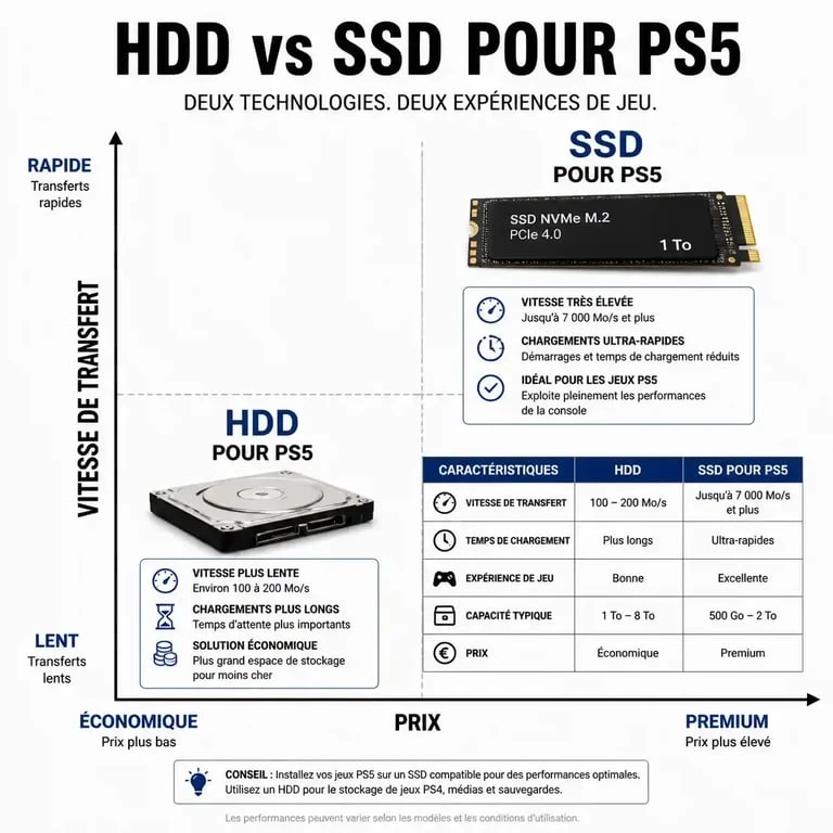 Comparatif prix et performance disque dur externe PS5 HDD vs SSD