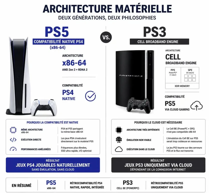 Infographie expliquant la rétrocompatibilité PS3 sur PS5 via le cloud gaming