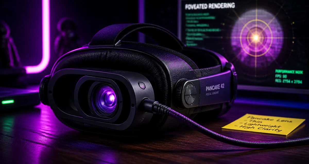 Meta Quest 4 : casque VR futuriste pour réalité mixte 2026 sur bureau sombre