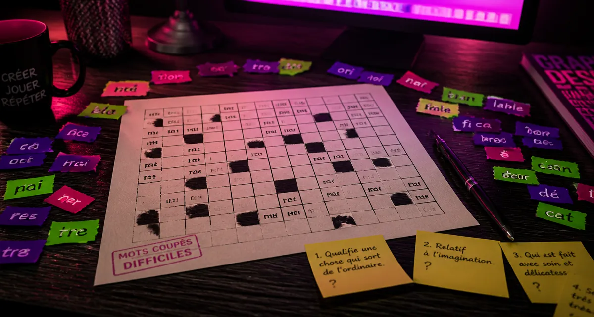 Grille de mots coupés difficiles avec indices colorés