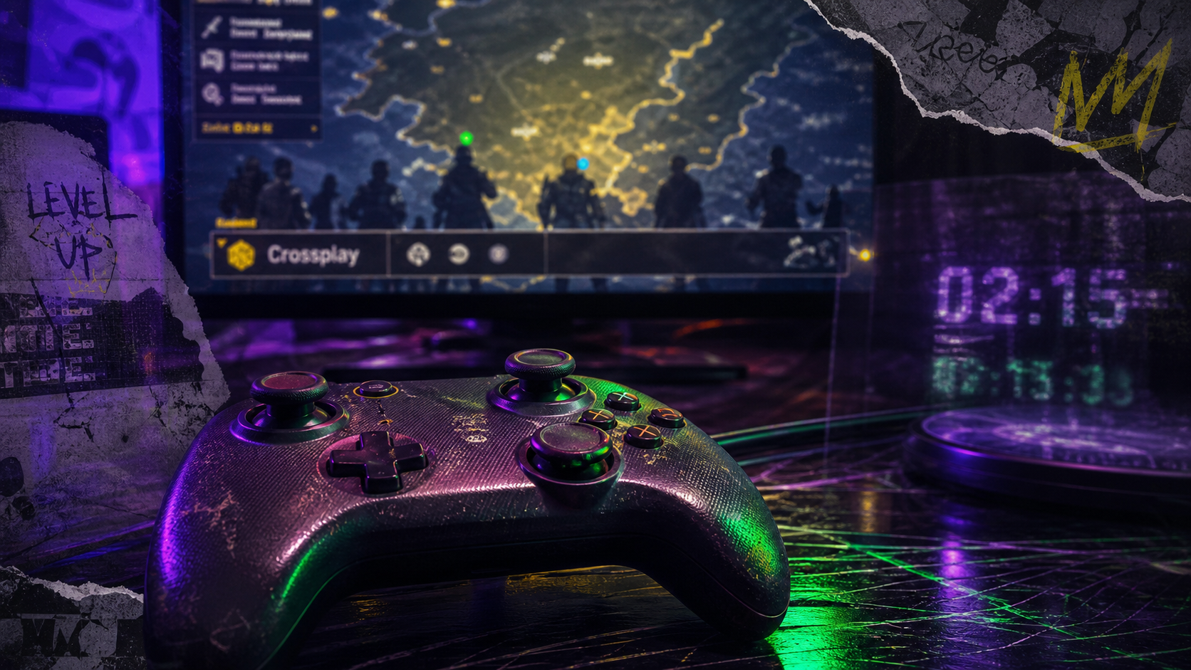 Nouveau MMORPG 2025 : manette et carte du monde ouvert